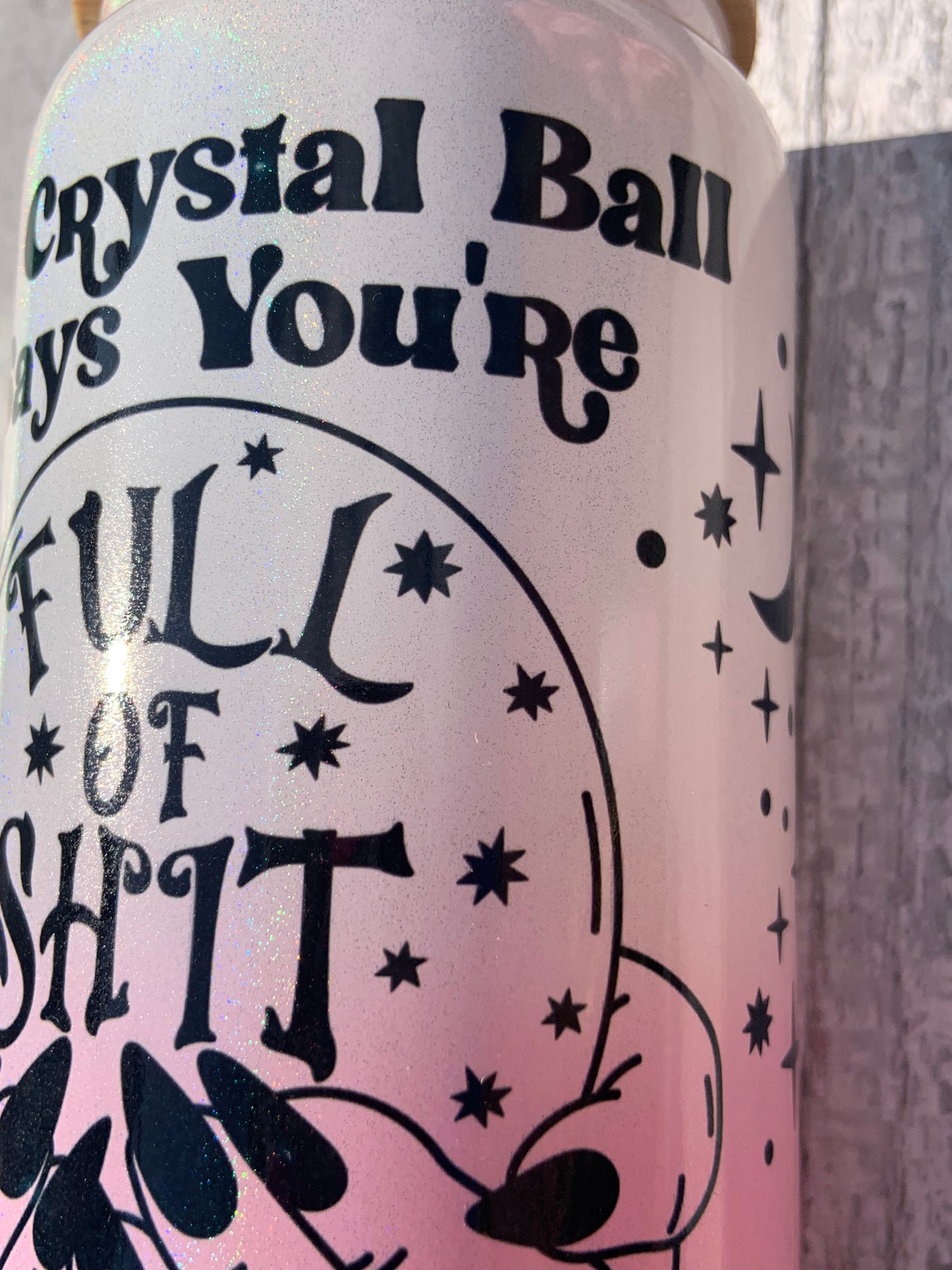 Crystal Ball Pink Ombre Shimmer Personalised Glass Cup 16oz