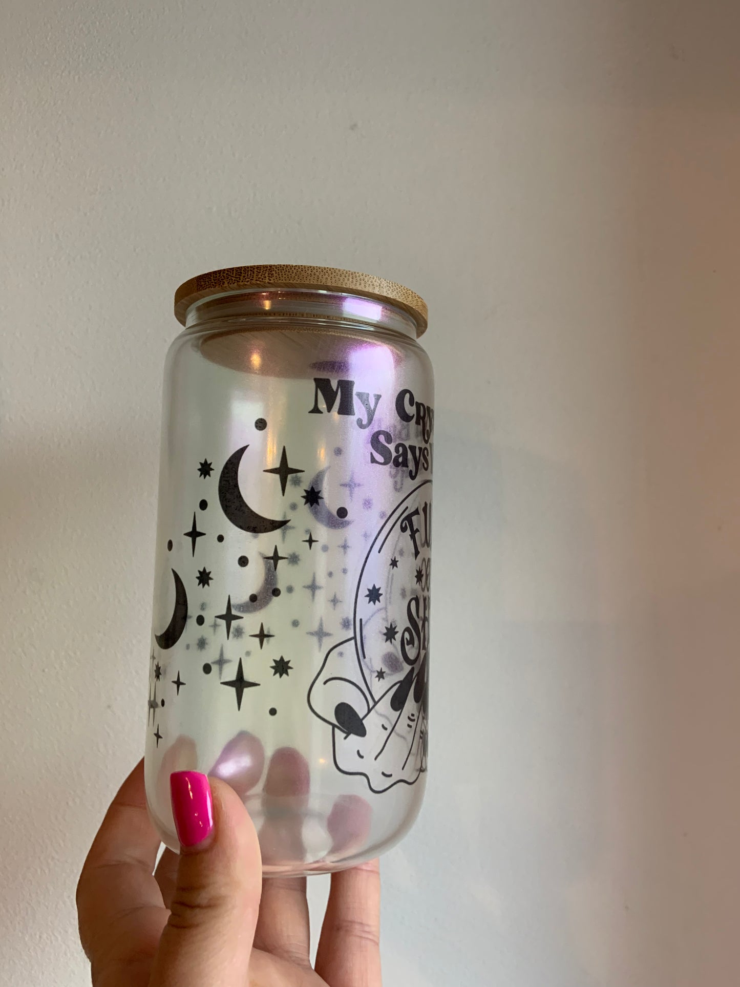 Purple Shimmer Crystals Glass Cup 16oz
