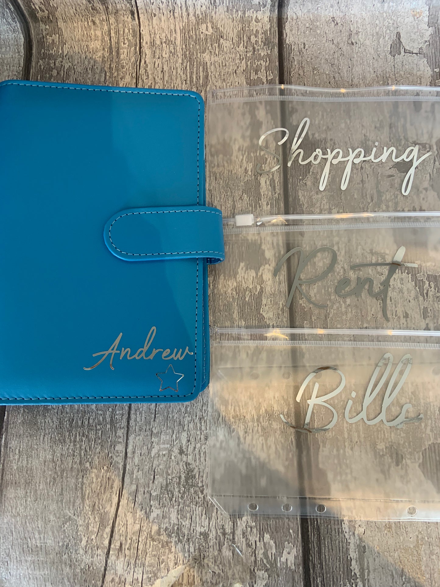 Personalised Budget Binder with Cash Wallets- Red, Orange, Bright Blue & Sage Green