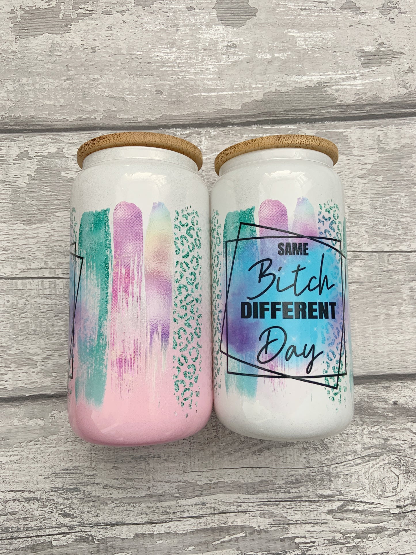 Resting B***h Face Pink Ombre Shimmer Personalised Glass Cup 16oz
