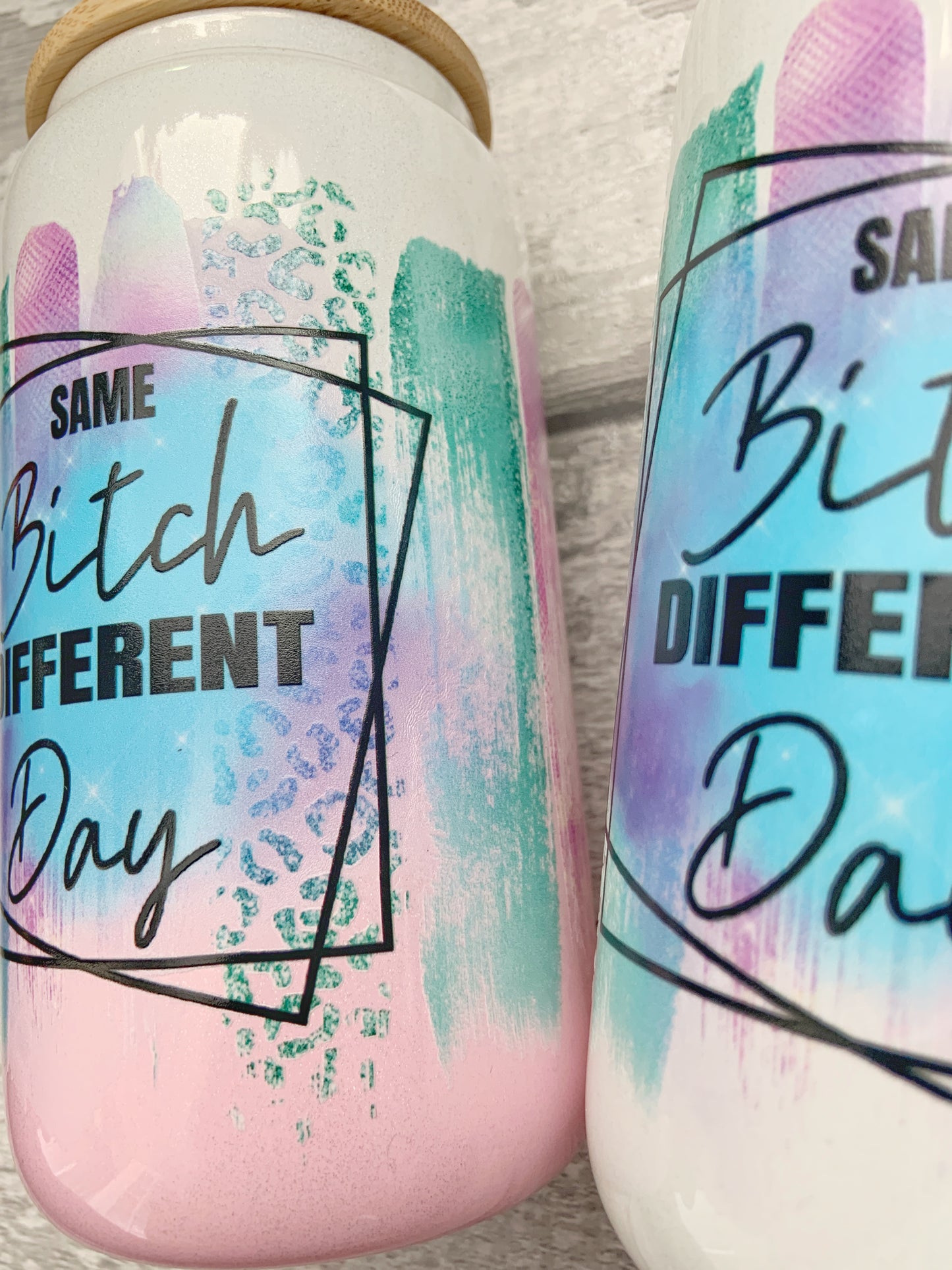 Resting B***h Face Pink Ombre Shimmer Personalised Glass Cup 16oz