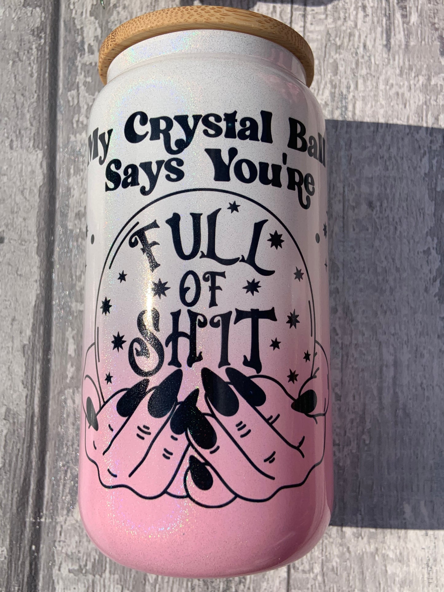 Crystal Ball Pink Ombre Shimmer Personalised Glass Cup 16oz