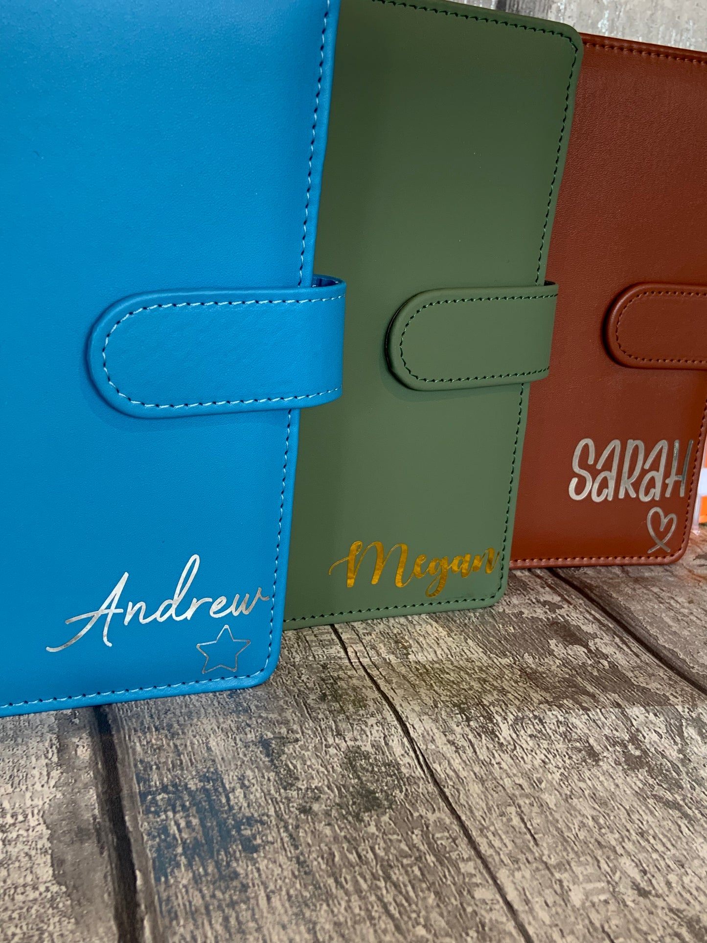 Personalised Budget Binder with Cash Wallets- Red, Orange, Bright Blue & Sage Green