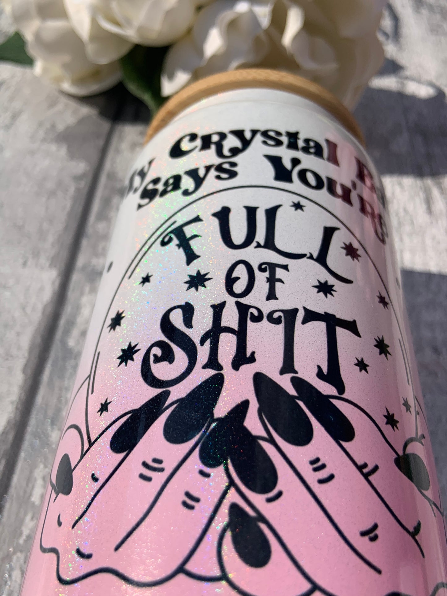 Crystal Ball Pink Ombre Shimmer Personalised Glass Cup 16oz