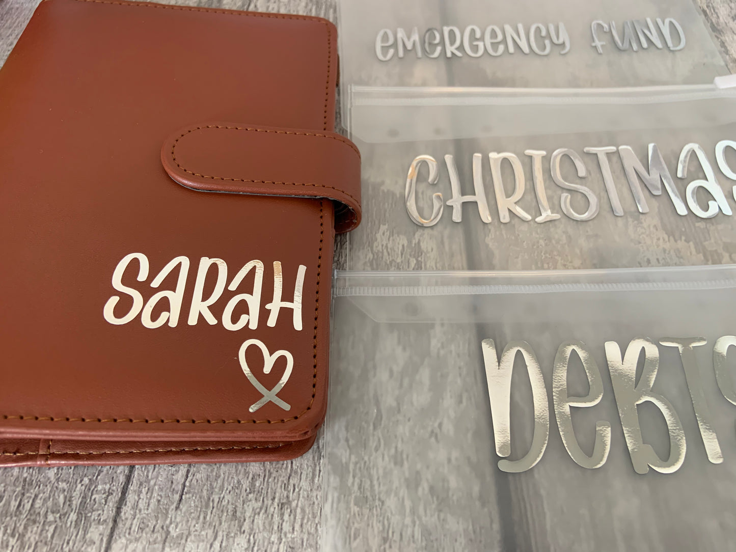Personalised Budget Binder with Cash Wallets- Red, Orange, Bright Blue & Sage Green