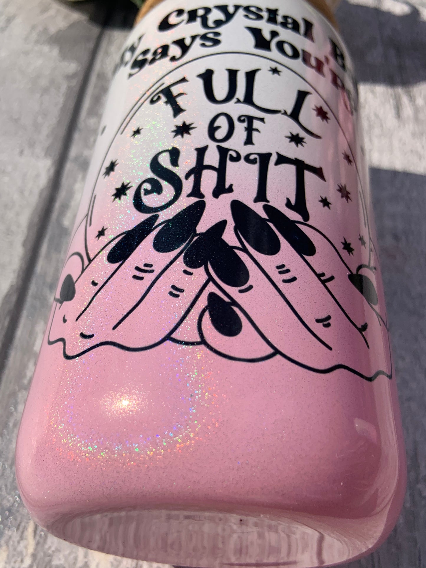 Crystal Ball Pink Ombre Shimmer Personalised Glass Cup 16oz