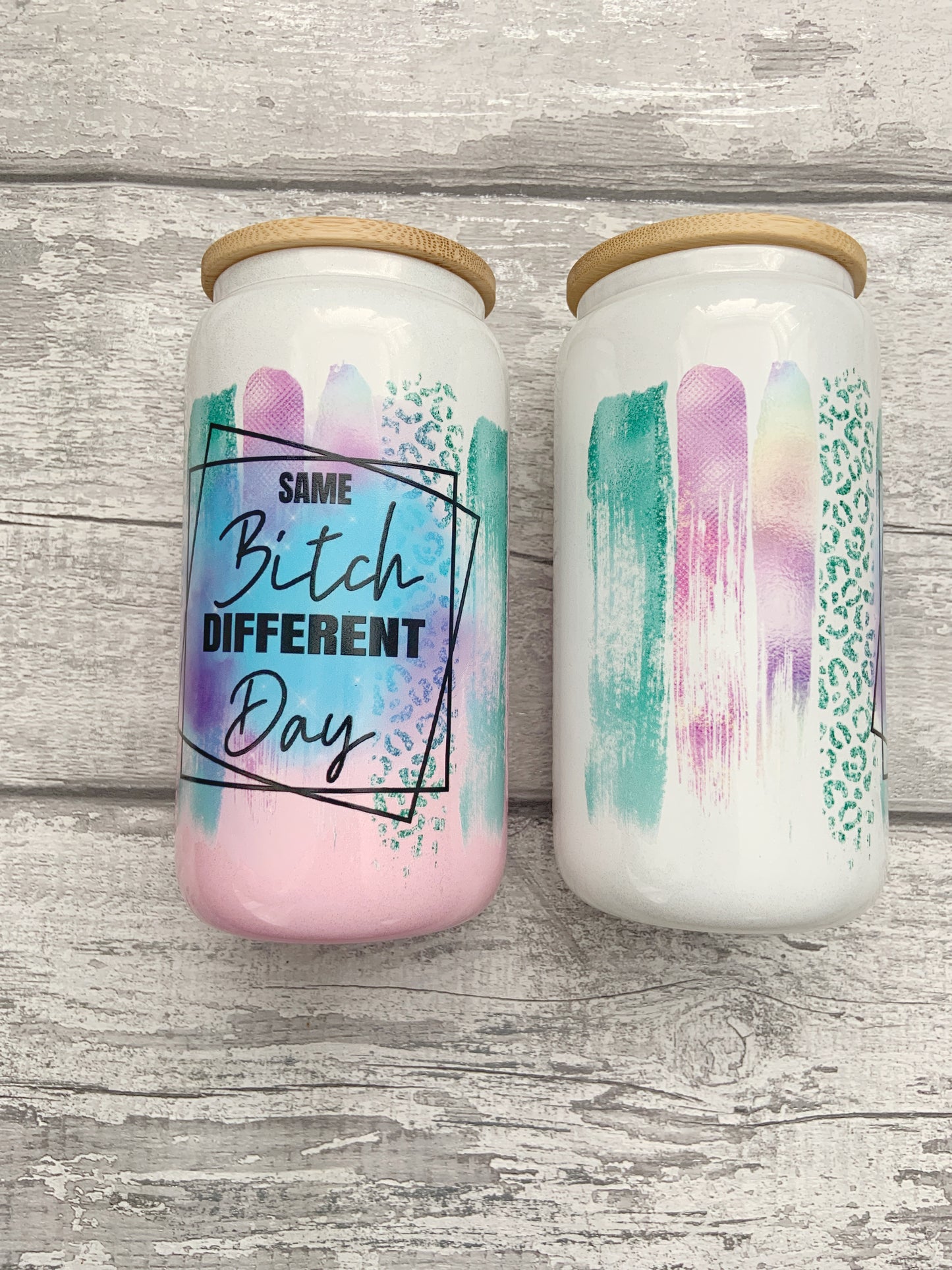 Resting B***h Face Pink Ombre Shimmer Personalised Glass Cup 16oz