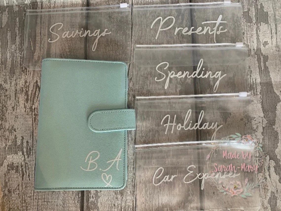 Personalised Budget Binder with Cash Wallets- Pastel Pink, Pastel Blue, Lilac, Yellow & White