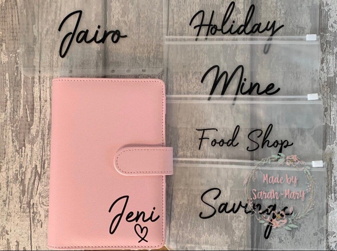Personalised Budget Binder with Cash Wallets- Black, Brown, Hot Pink, Lime Green & Grass Green