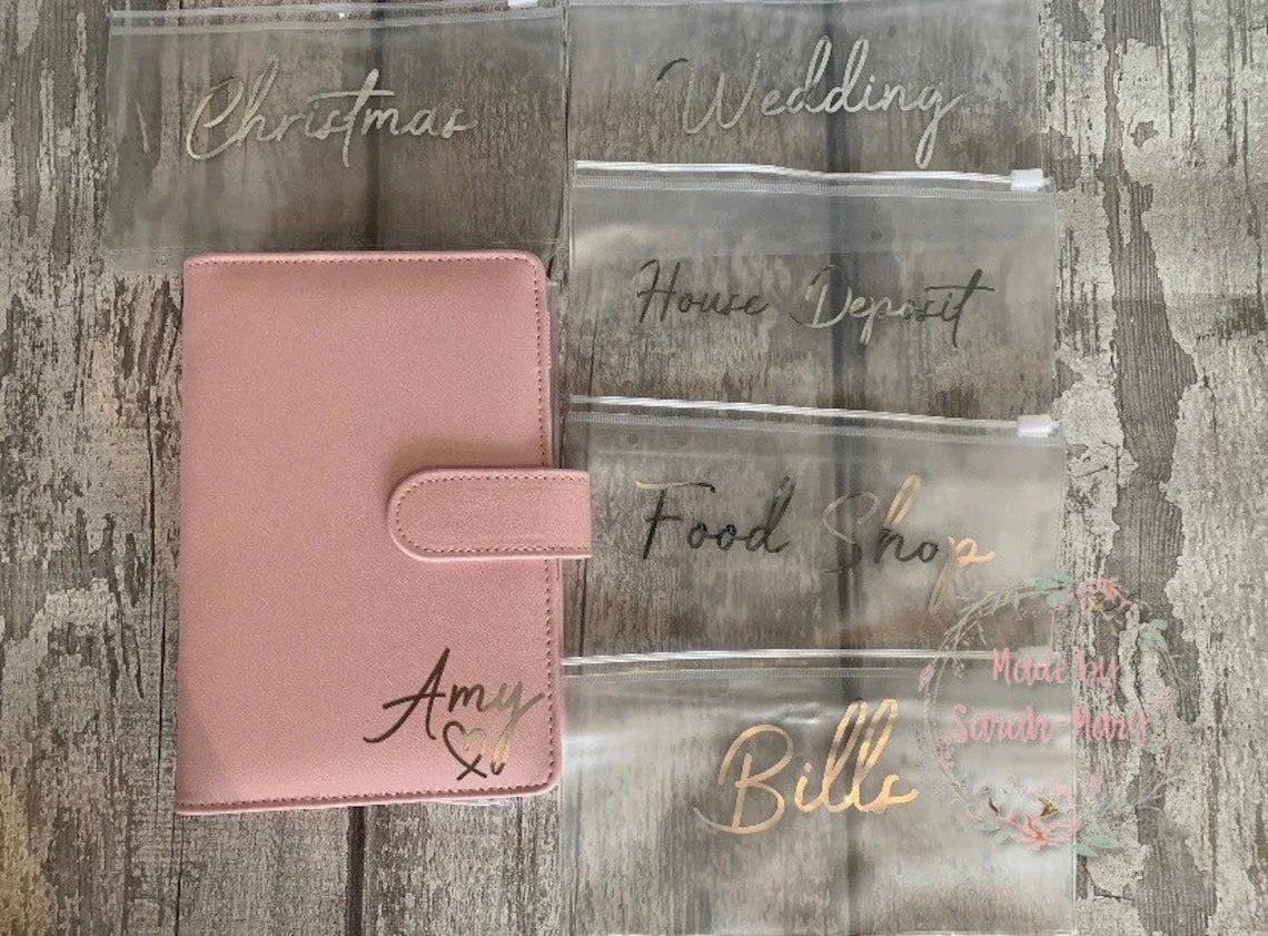 Personalised Budget Binder with Cash Wallets- Pastel Pink, Pastel Blue, Lilac, Yellow & White