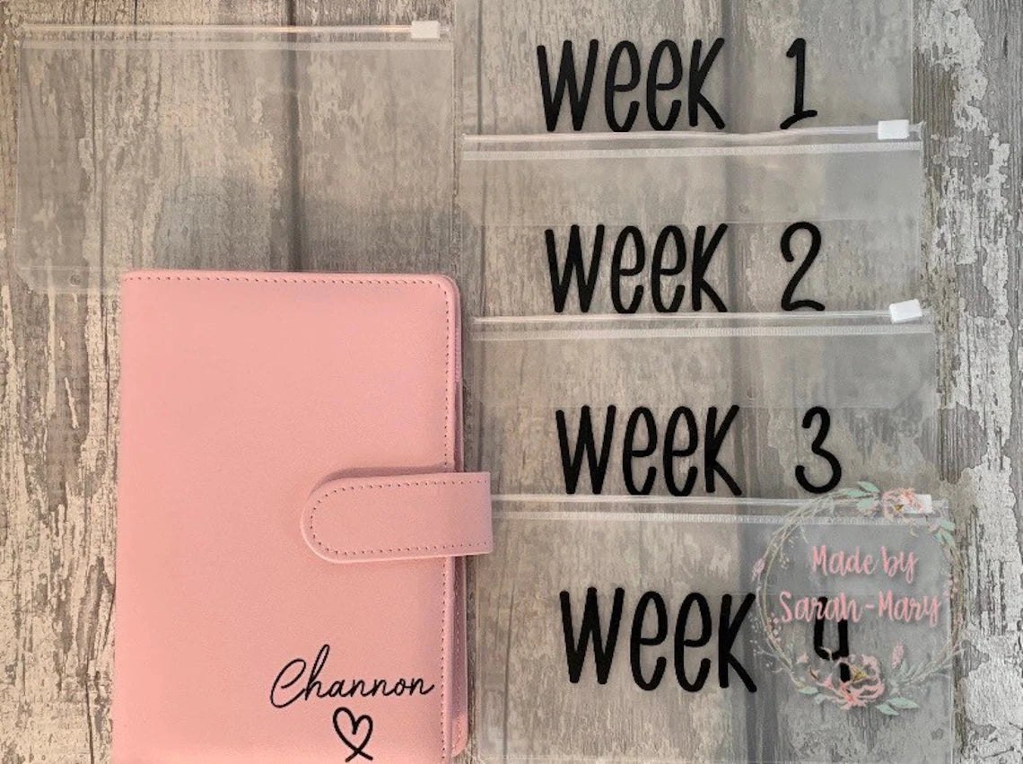 Personalised Budget Binder with Cash Wallets- Pastel Pink, Pastel Blue, Lilac, Yellow & White