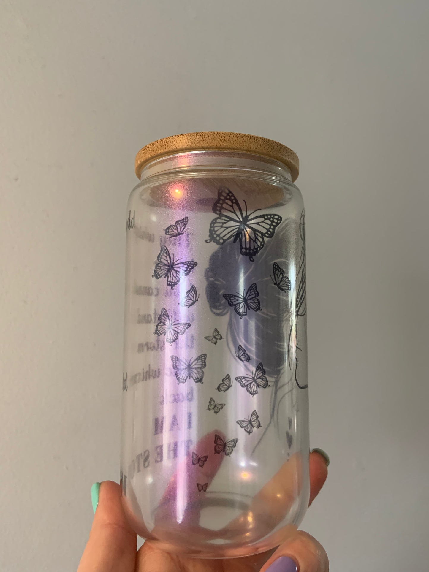 Purple Shimmer “I Am The Storm” Glass Cup 16oz