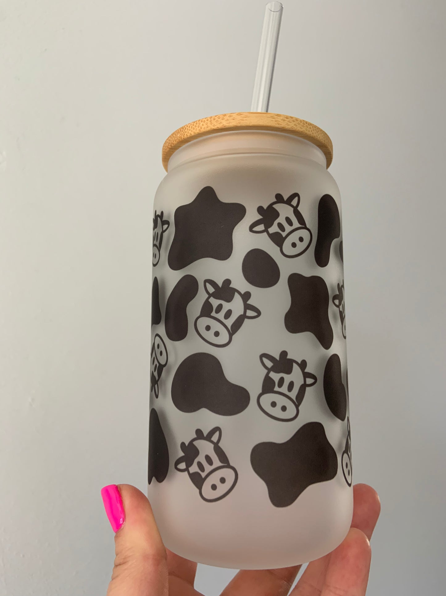 Cow Print Glass Cup 16oz