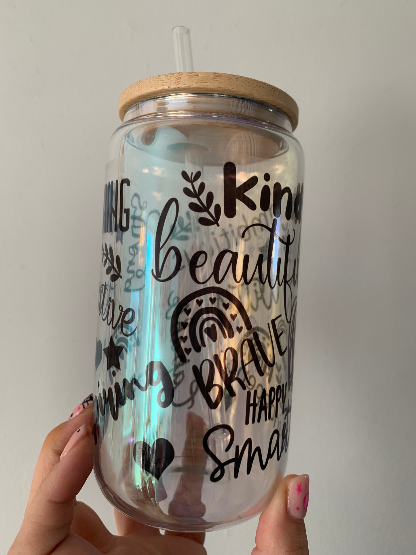Positive Affirmations Glass Cup 16oz