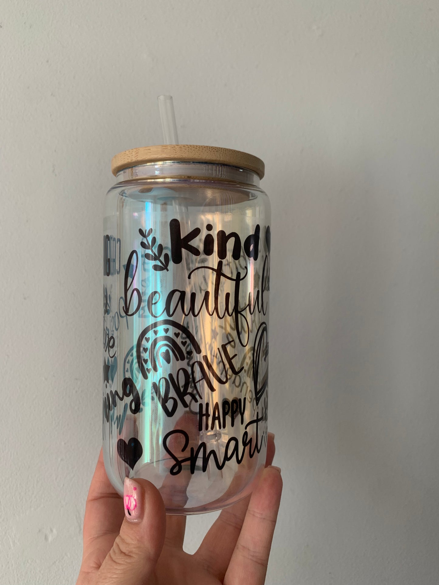 Positive Affirmations Glass Cup 16oz