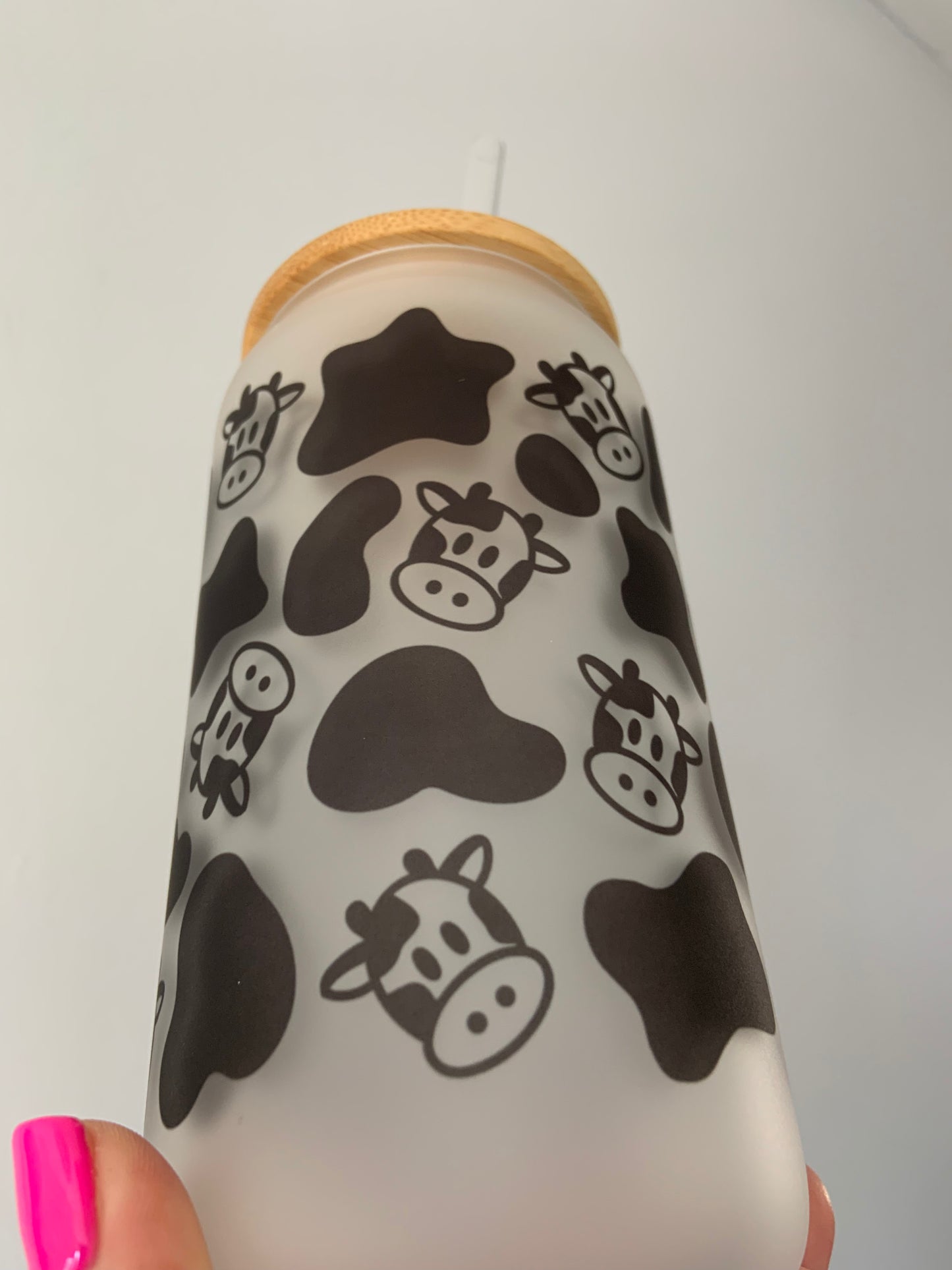 Cow Print Glass Cup 16oz
