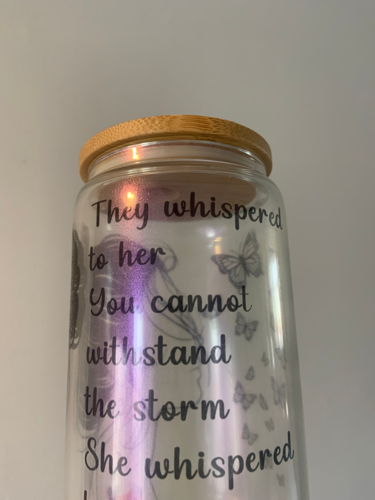 Purple Shimmer “I Am The Storm” Glass Cup 16oz