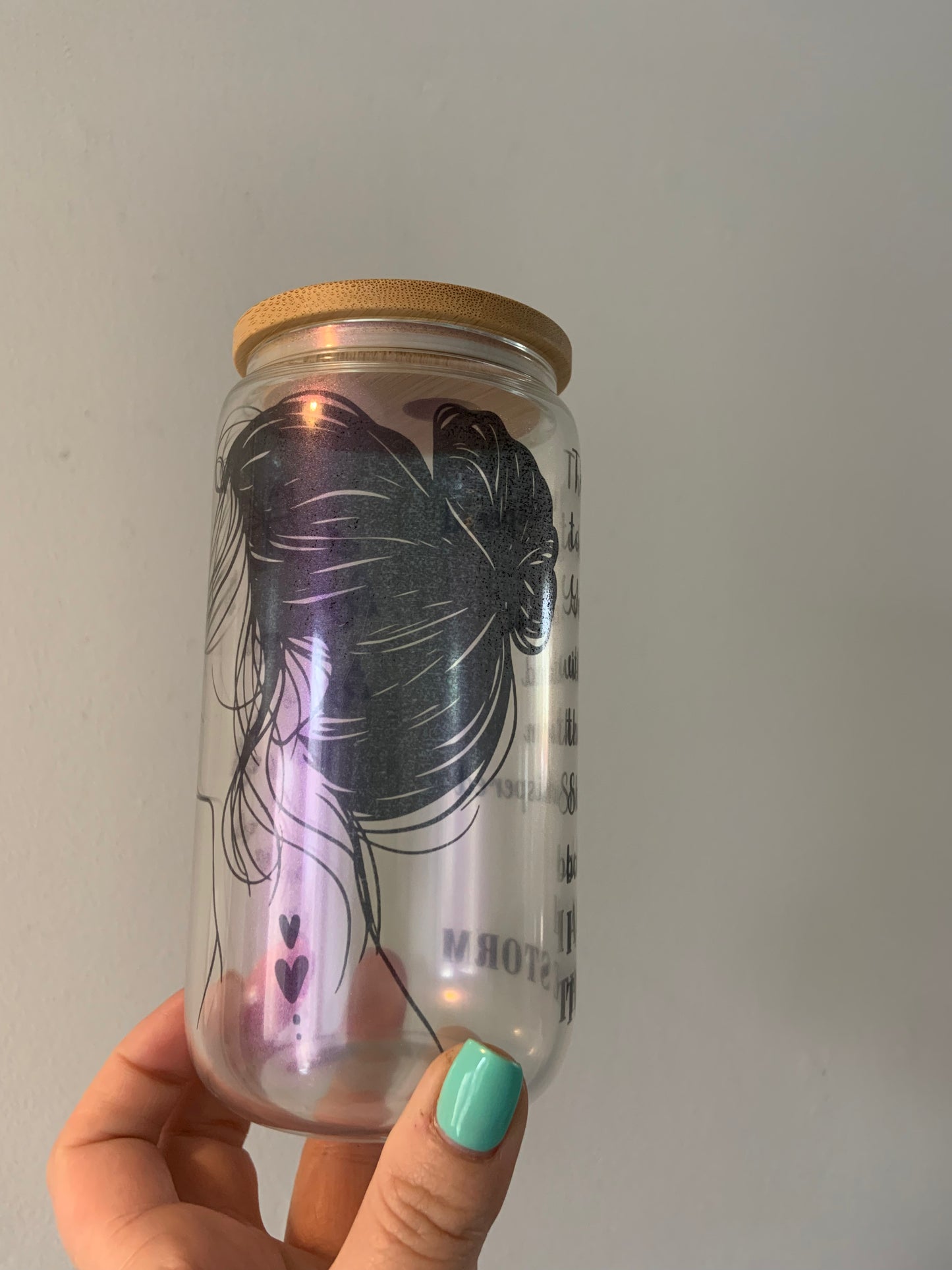Purple Shimmer “I Am The Storm” Glass Cup 16oz