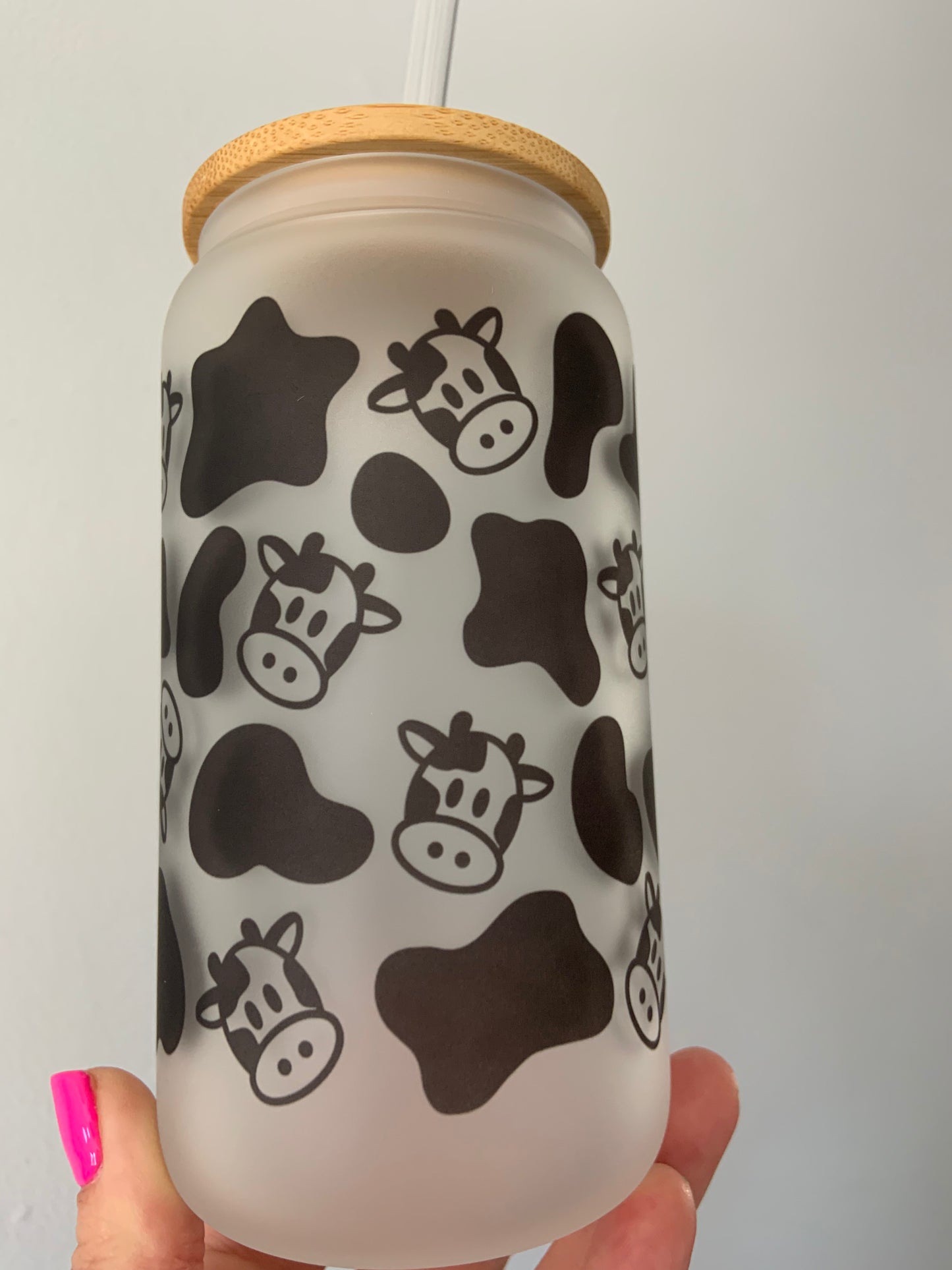 Cow Print Glass Cup 16oz
