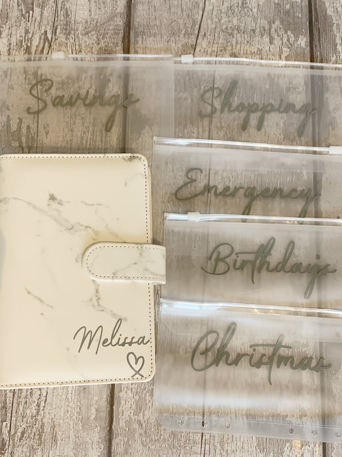 Personalised Marble Budget Binder with 5 Cash Wallets