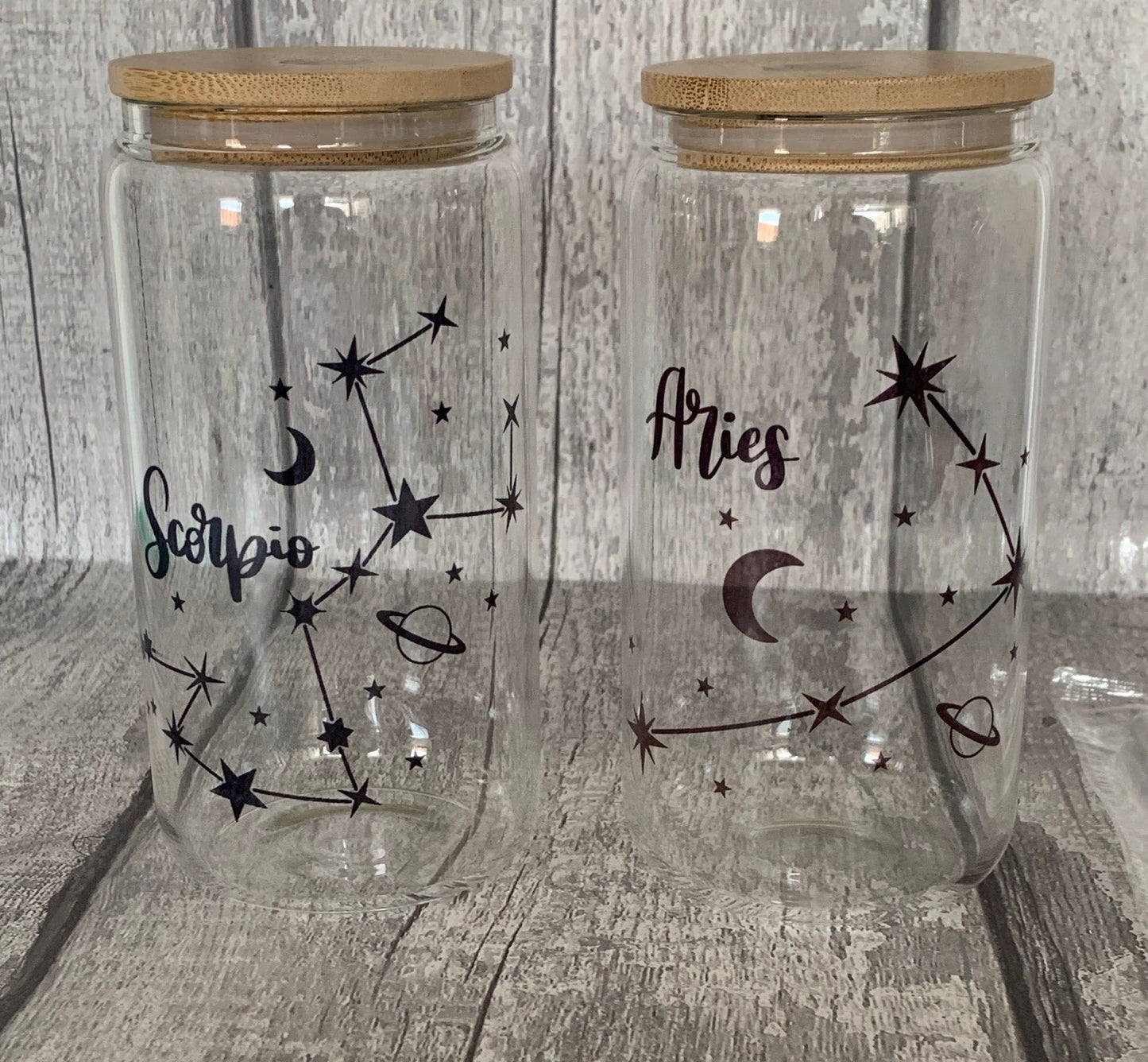 Star Sign/Zodiac Glass Cup with Lid & Straw 16oz
