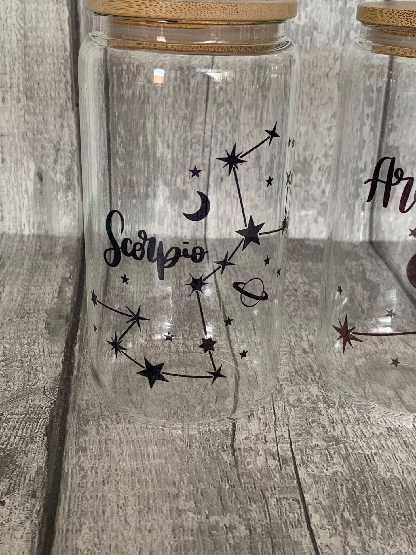 Star Sign/Zodiac Glass Cup with Lid & Straw 16oz