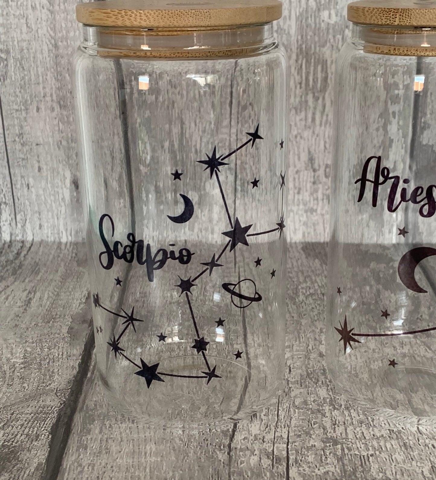 Star Sign/Zodiac Glass Cup with Lid & Straw 16oz
