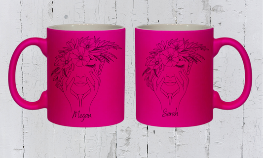 Fluorescent Pink Floral Name Mug