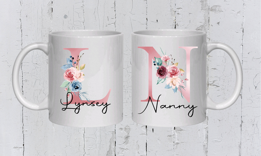 Personalised Floral Design Initial Mug 110z