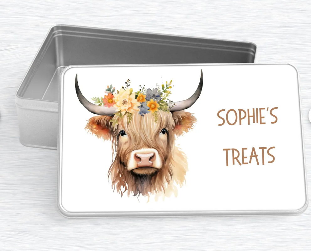 Personalised Highland Cow Storage Tin