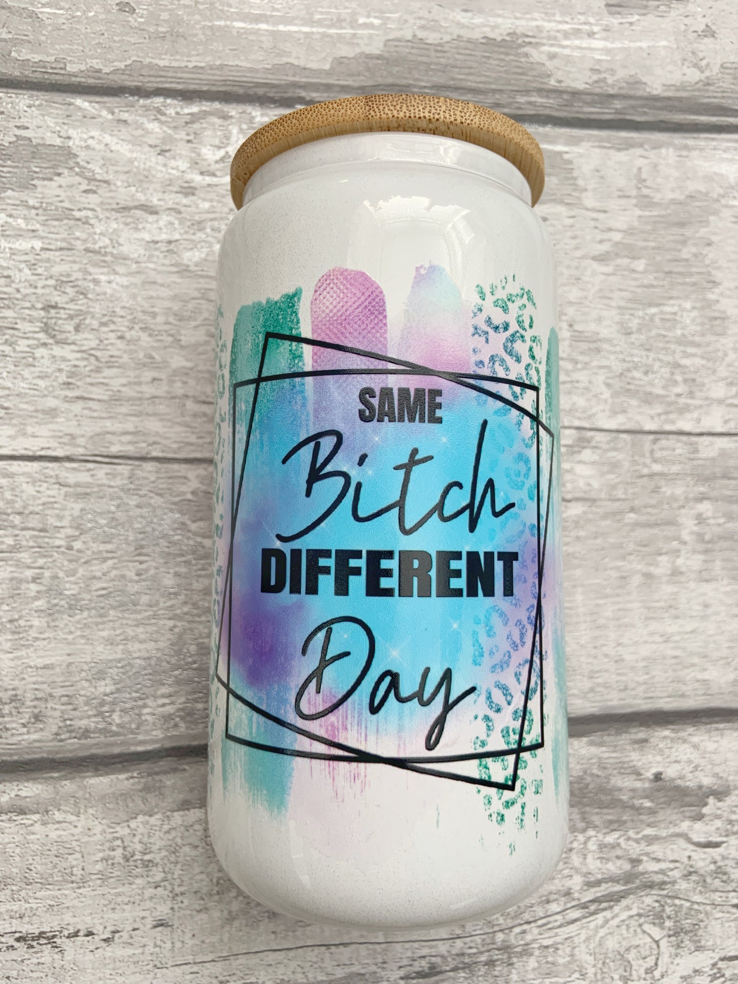 Resting B***h Face Pink Ombre Shimmer Personalised Glass Cup 16oz