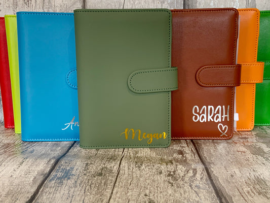 Personalised Budget Binder with Cash Wallets- Red, Orange, Bright Blue & Sage Green