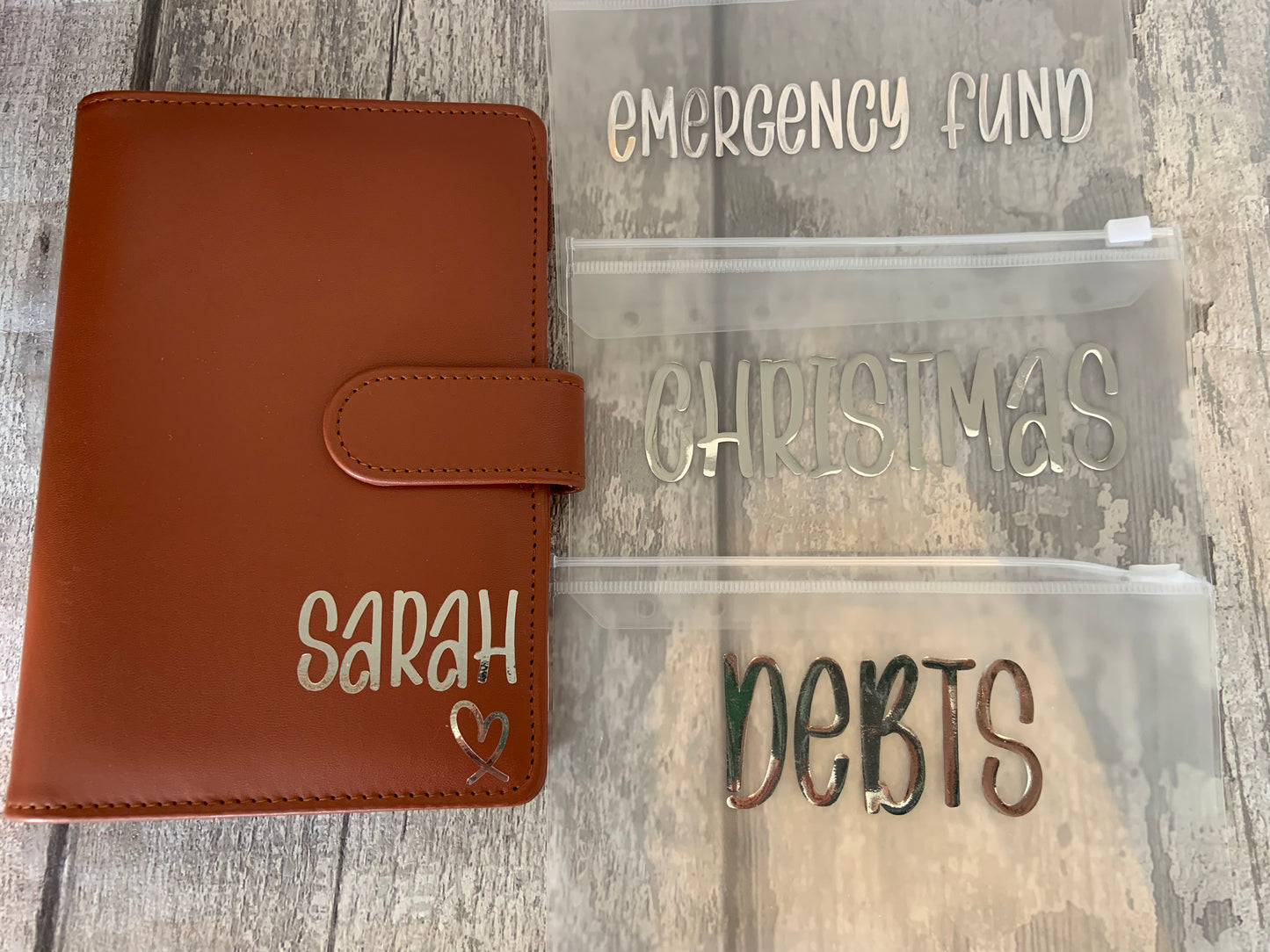 Personalised Budget Binder with Cash Wallets- Red, Orange, Bright Blue & Sage Green