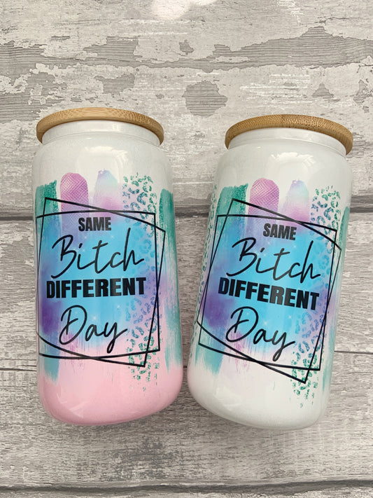 Resting B***h Face Pink Ombre Shimmer Personalised Glass Cup 16oz