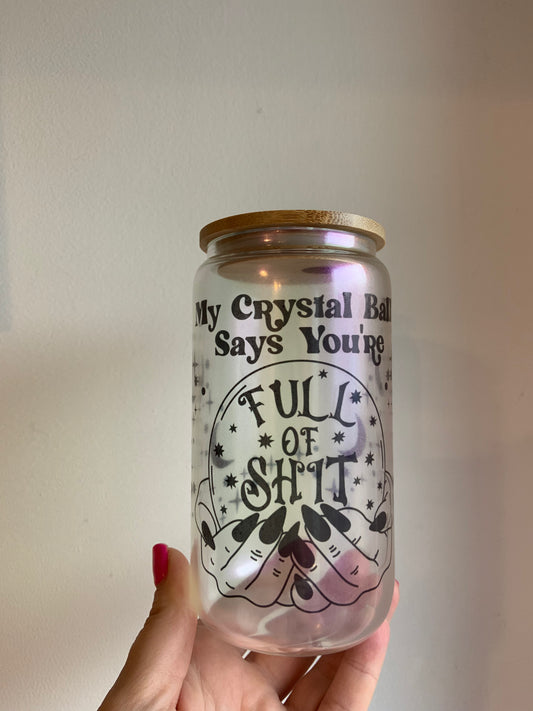 Purple Shimmer Crystals Glass Cup 16oz