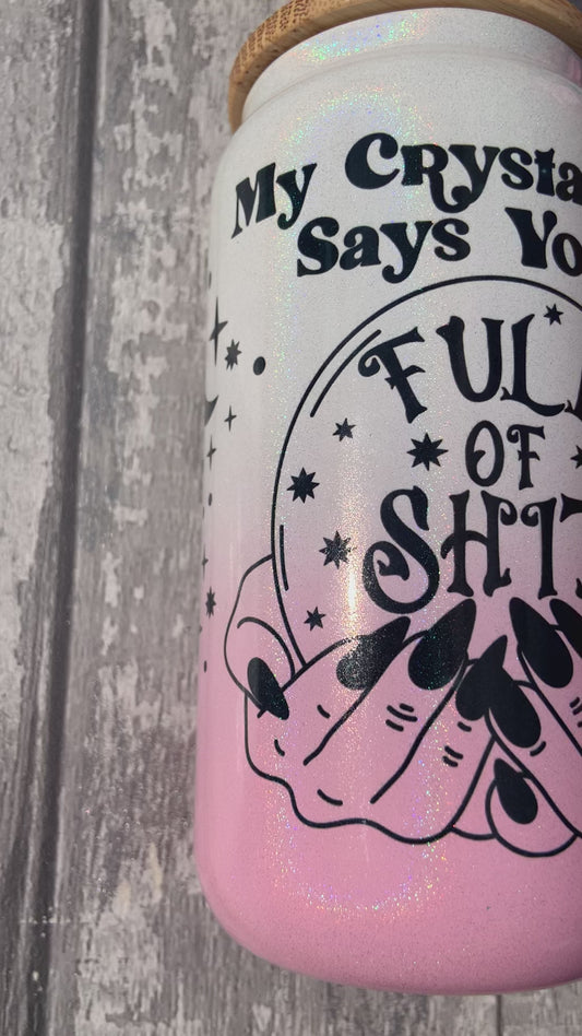 Crystal Ball Pink Ombre Shimmer Personalised Glass Cup 16oz
