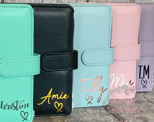 Personalised Budget Binder with Cash Wallets- Black, Brown, Hot Pink, Lime Green & Grass Green