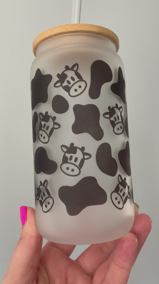Cow Print Glass Cup 16oz