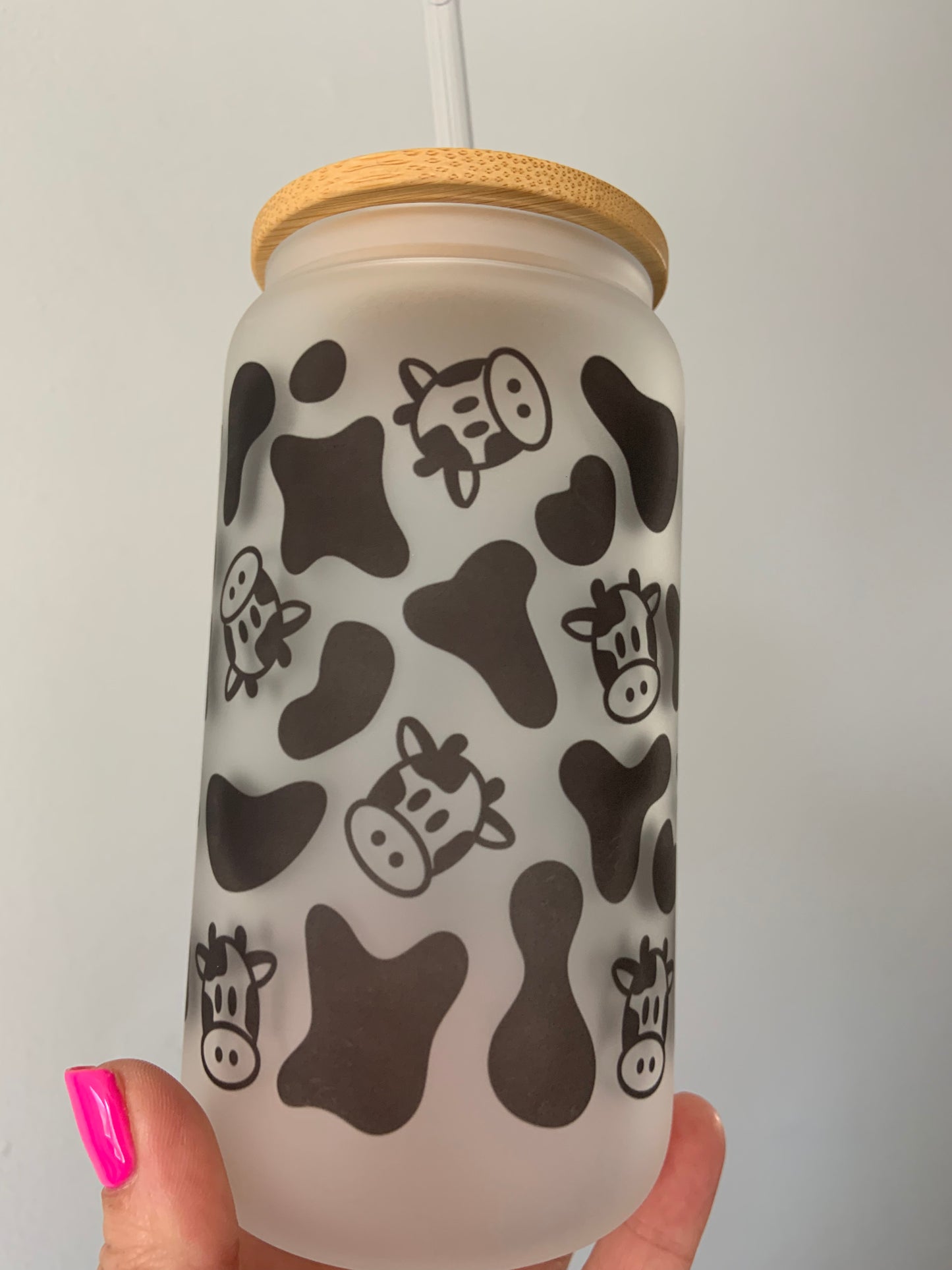 Cow Print Glass Cup 16oz