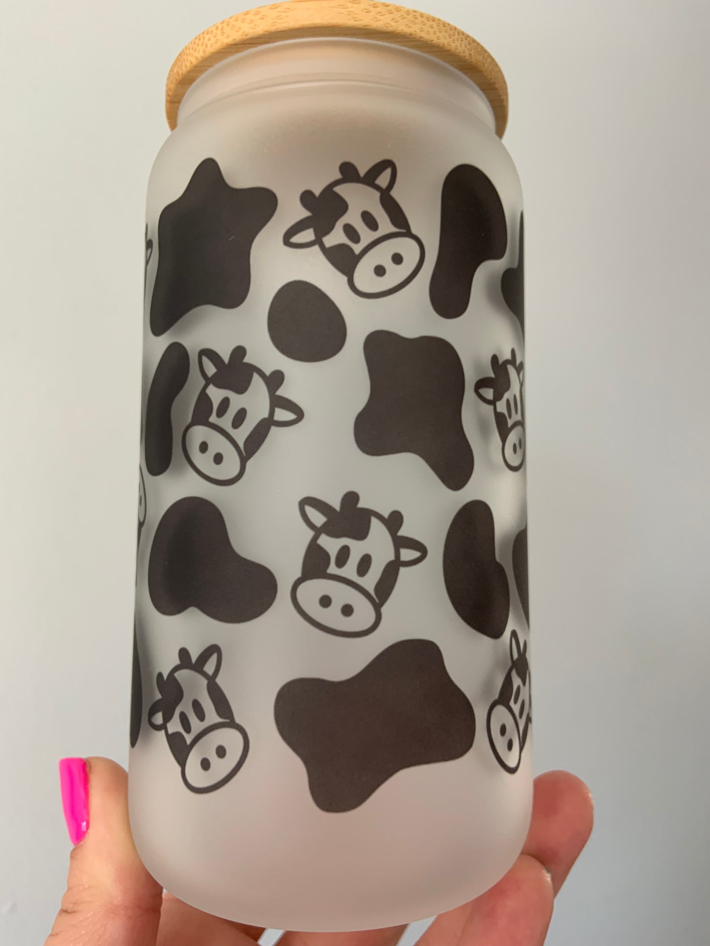 Cow Print Glass Cup 16oz