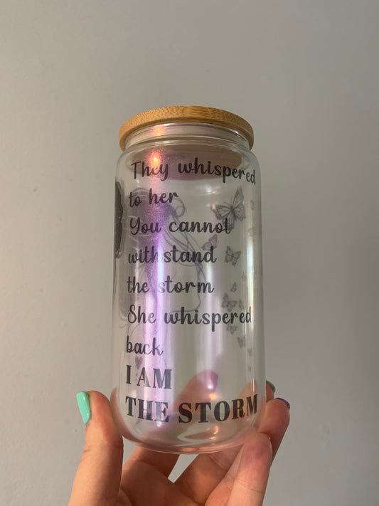 Purple Shimmer “I Am The Storm” Glass Cup 16oz